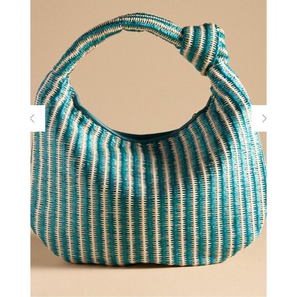 Anthropologie The Brigitte Satchel by Melie Bianco Raffia Edition turquoise NEW
